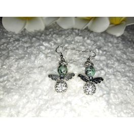   Afrikai türkiz-shamballa angyalka fülbevaló, ezüst alapon