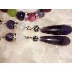 Ametiszt-hegyikristály csepp alakú fülbevaló, ezüst alapon