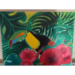   Akril festmény " Szivárványos csőrű kakadu a paradicsomban"