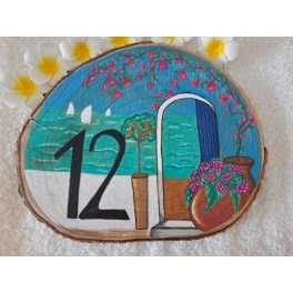   Kézzel festett házszámtábla kör alakú fa szeletre EGYEDI KÍVÁNSÁG szerint 22 - 24 cm