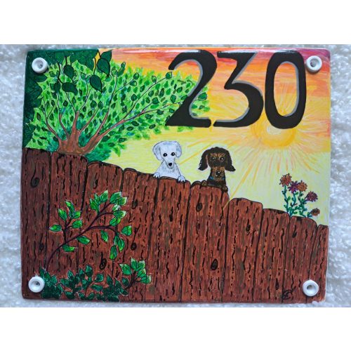 Kézzel festett házszámtábla rozsdamentes tűzzománc táblára, EGYEDI KÍVÁNSÁG SZERINT 24 x 20 cm