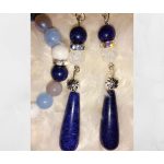 Lapis lazuli- hegyikristály csepp alakú fülbevaló, ezüst alapon