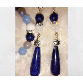   Lapis lazuli- hegyikristály csepp alakú fülbevaló, ezüst alapon