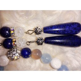   Lapis lazuli- hegyikristály csepp alakú fülbevaló, ezüst alapon