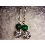 Malachit-shamballa fülbevaló cirkón köves nemesacél alapon