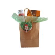   Sodrott füles díszzacskó, szívecskés selyempapírral bélelve