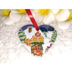 Kézzel festett szív alakú kísérőkártya és hűtőmágnes egyben "Mézeskalács"