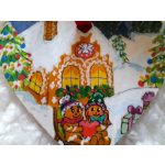 Kézzel festett szív alakú kísérőkártya és hűtőmágnes egyben "Mézeskalács"