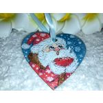 Kézzel festett szív alakú kísérőkártya és hűtőmágnes egyben "Mikulás, csoda"