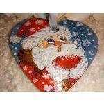 Kézzel festett szív alakú kísérőkártya és hűtőmágnes egyben "Mikulás, csoda"