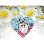 Kézzel festett szív alakú kísérőkártya és hűtőmágnes egyben "Mikulás habos kávéval"