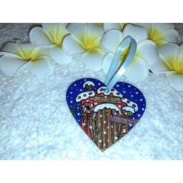   Kézzel festett szív alakú kísérőkártya és hűtőmágnes egyben "Santa's workshop"