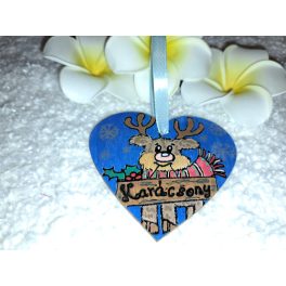   Kézzel festett szív alakú kísérőkártya és hűtőmágnes egyben "Szarvas"