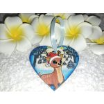 Kézzel festett szív alakú kísérőkártya és hűtőmágnes egyben "Szarvas az erdőben"