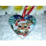 Kézzel festett szív alakú kísérőkártya és hűtőmágnes egyben "Szarvas fatörzsön"