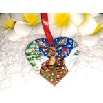 Kézzel festett szív alakú kísérőkártya és hűtőmágnes egyben "Szarvas zsákkal"